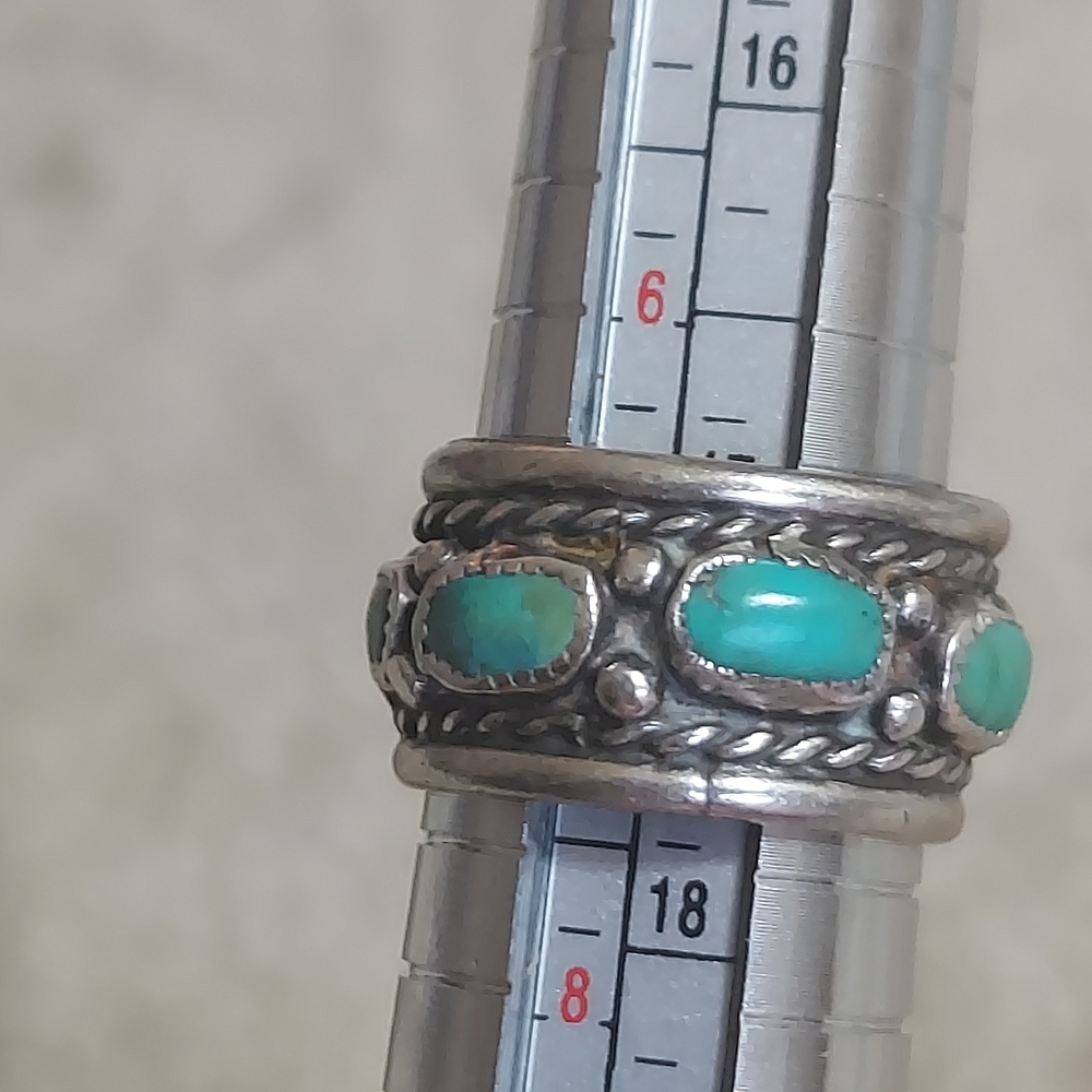 Vintage Sterling Silver Turquoise Boho Statement Band Ring - Picture 3 of 9